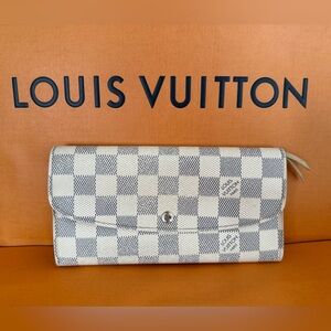 Louis Vuitton Damier AZUR Portefeiulle Emilie Long Bifold Wallet White 🍀😍